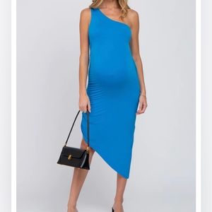 Blue One Shoulder Maternity Dress